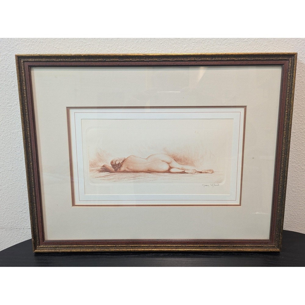 Vintage Jean Vyboud Reclining Nude Etching Print Signed Framed Figurative Art